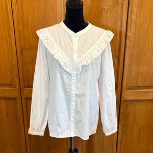 St. John's Bay White Ruffled Button Down Shirt Coastal Cowgirl